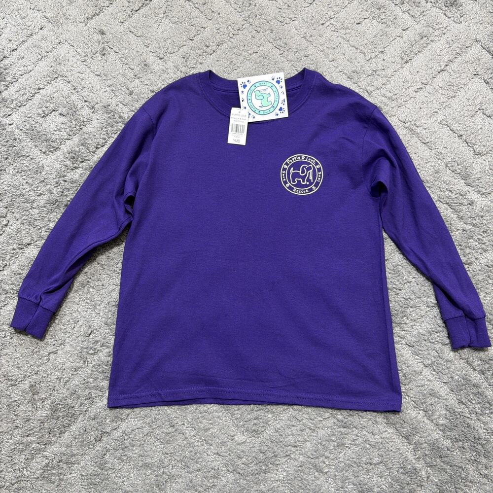 Puppie Love Purple Long Sleeve Girls T-Shirt Youth Medium Dog 100% Cotton NWT